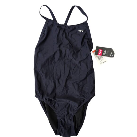 TYR One Piece Swimsuit Womens 34 Modest Athletic Navy Blue Performance UPF 50 - Picture 1 of 11